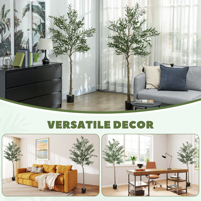 HOMCOM Set of 2 6ft/ 180cm Decorative Artificial Plant, Silk Olive Tree with 900 Leaves and 40 Olive Fruits in Pot, Fake Plant for Home, Office, Living Room, Indoor Decor