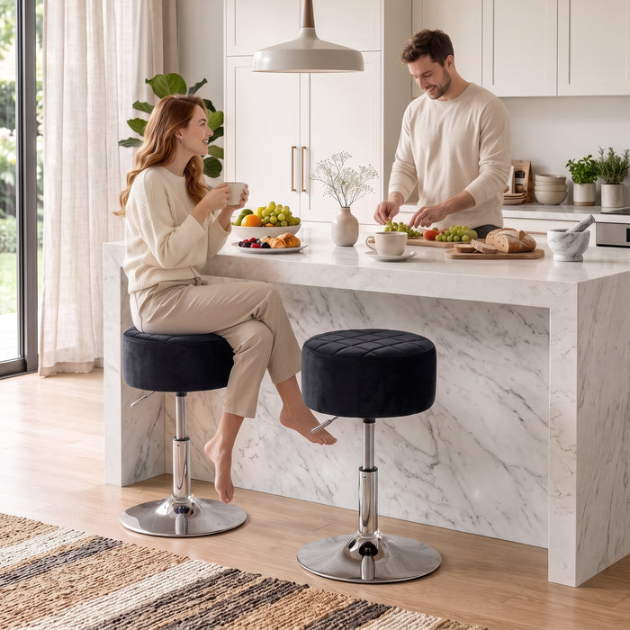 HOMCOM Bar Stool Adjustable Swivel Chair Velvet-Feel Seat 1 Piece, Black