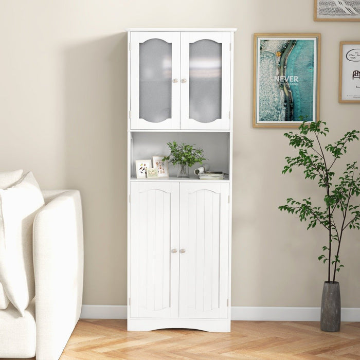 Tempered Glass Door Pantry Cabinet with 3-Position Adjustable Shelves-