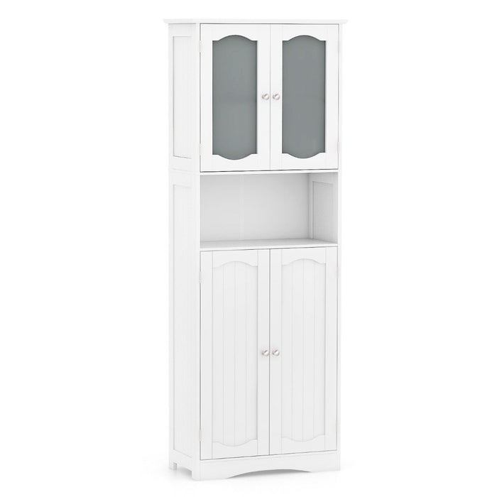 Tempered Glass Door Pantry Cabinet with 3-Position Adjustable Shelves-