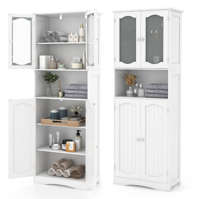 Tempered Glass Door Pantry Cabinet with 3-Position Adjustable Shelves-