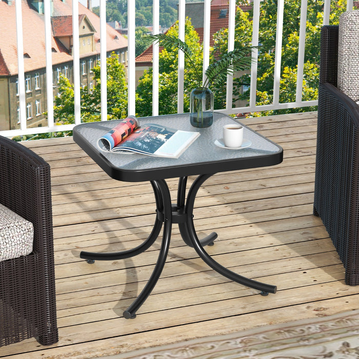 Tempered Glass Top Patio Table with Heavy-duty Metal Frame-Black