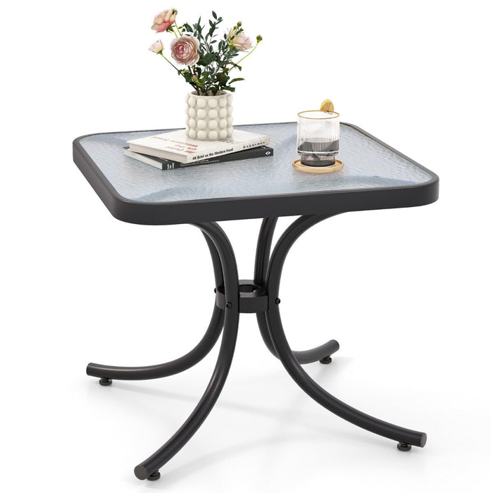 Tempered Glass Top Patio Table with Heavy-duty Metal Frame-Black