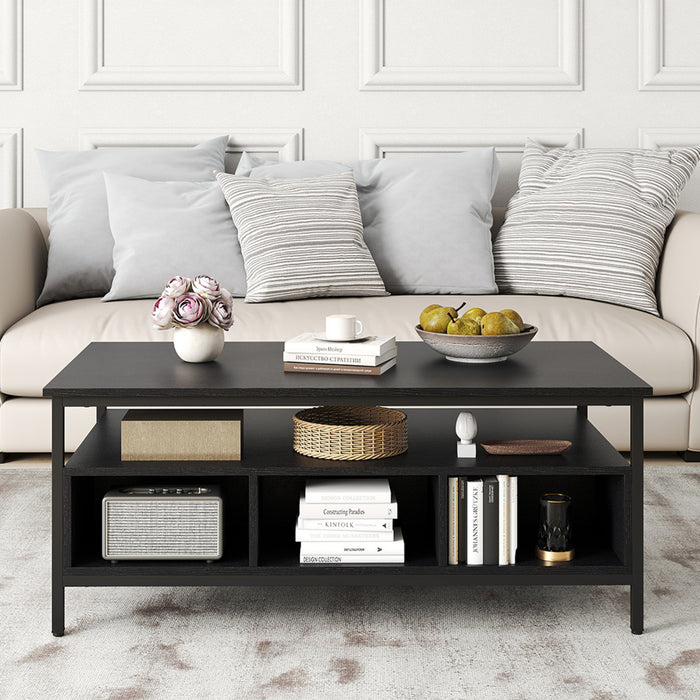 Industrial 3-Tier Coffee Table ith Open Shelf and 6 Compartments-White