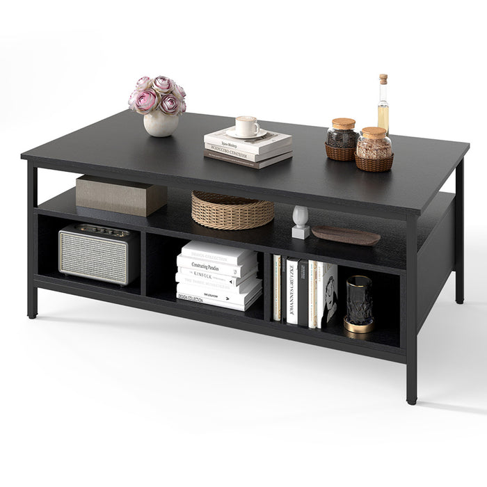 Industrial 3-Tier Coffee Table ith Open Shelf and 6 Compartments-White