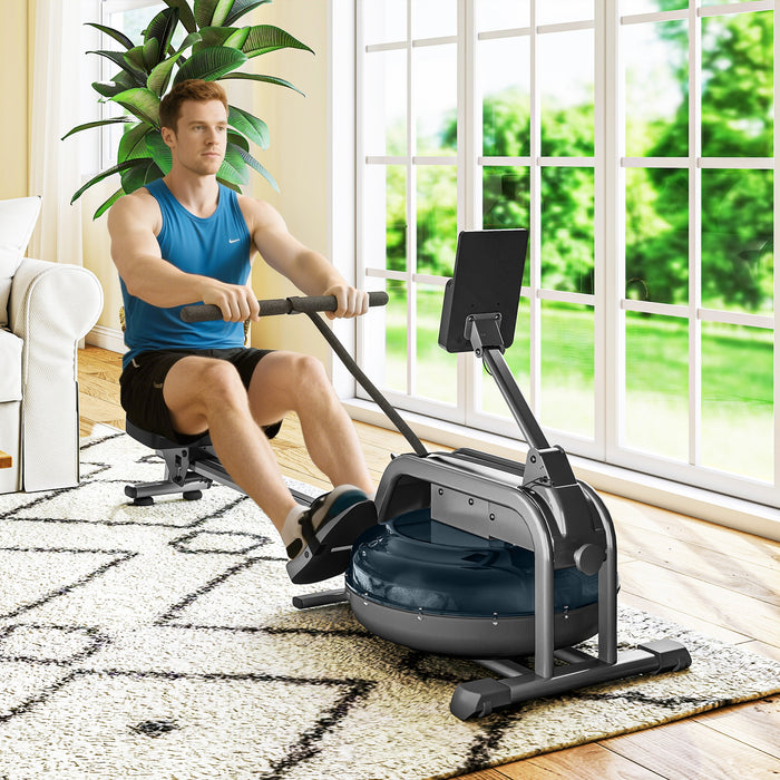SPORTNOW Water Rowing Machine, Rowing Machines for Home Gym with Adjustable Resistance, Wheels, LCD Monitor and Elevated Tablet Holder, Vertical Storage, for Cardio Training