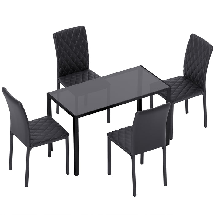 HOMCOM 5 Piece Dining Set, Kitchen Table with Glass Top, Faux Leather Chairs, Black