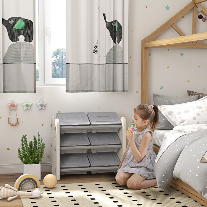 Kids Toy Organizer with 6 Bins - 3-Tier Storage Unit for Playroom, 76x37x60cm, Grey - Ideal for Toy Organization and Clutter Control