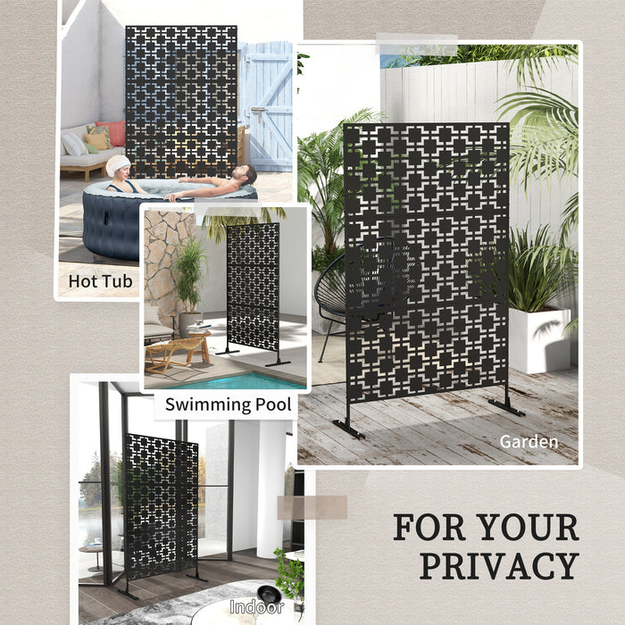 Outsunny Metal Decorative Privacy Screen Outdoor Divider, Black Grid | Aosom UK
