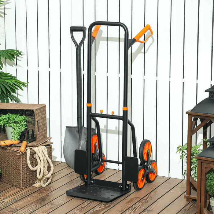 DURHAND Steel Climbing Stairs Trolley Hand Trucks 6-Wheels Foldable Load Cart 120kg, Orange