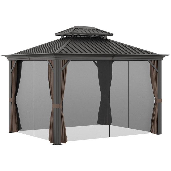 Aluminium Hardtop Gazebo 3.65 x 3m - Sturdy Outdoor Shelter with Accessories in Elegant Brown - Ideal for Garden Patio Entertainment & Relaxation