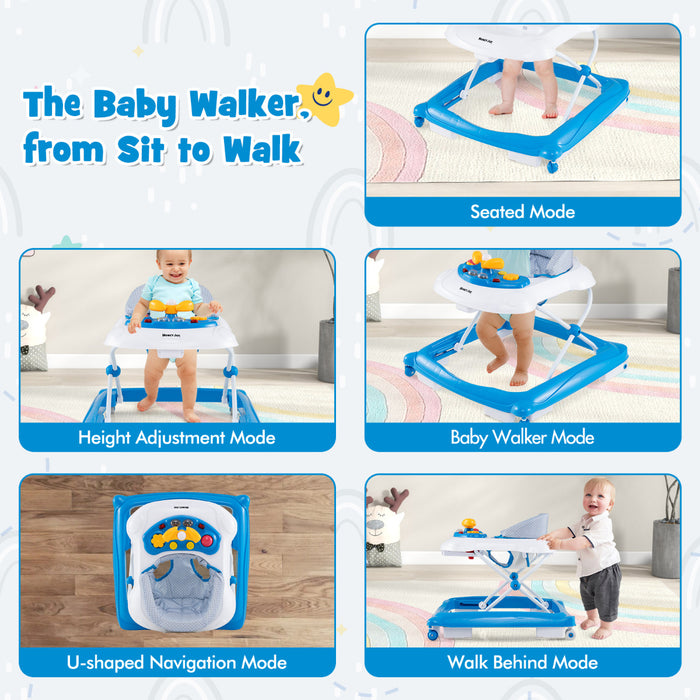 Toddler Activity Center Push Walker with 3 Adjustable Heights-Grey