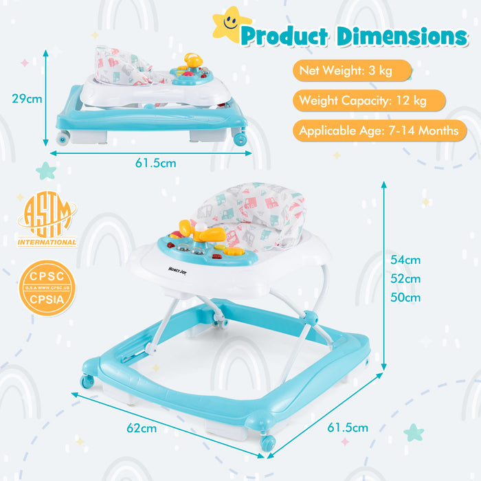 Toddler Activity Center Push Walker with 3 Adjustable Heights-Grey