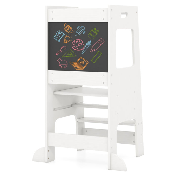 Toddler Kitchen Step Stool with Activity Chalkboard and Adjustable Height-