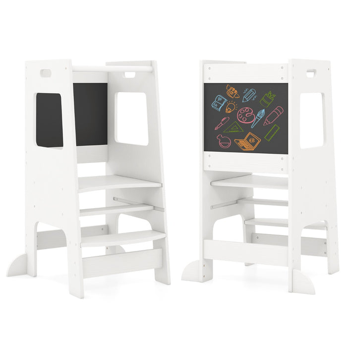 Toddler Kitchen Step Stool with Activity Chalkboard and Adjustable Height-