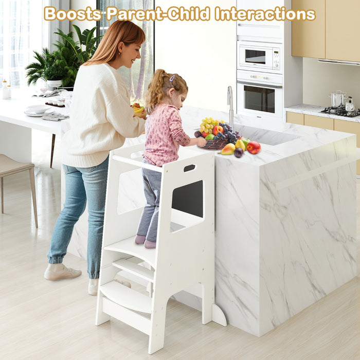 Toddler Kitchen Step Stool with Activity Chalkboard and Adjustable Height-