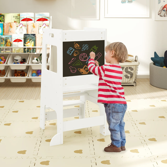 Toddler Kitchen Step Stool with Activity Chalkboard and Adjustable Height-