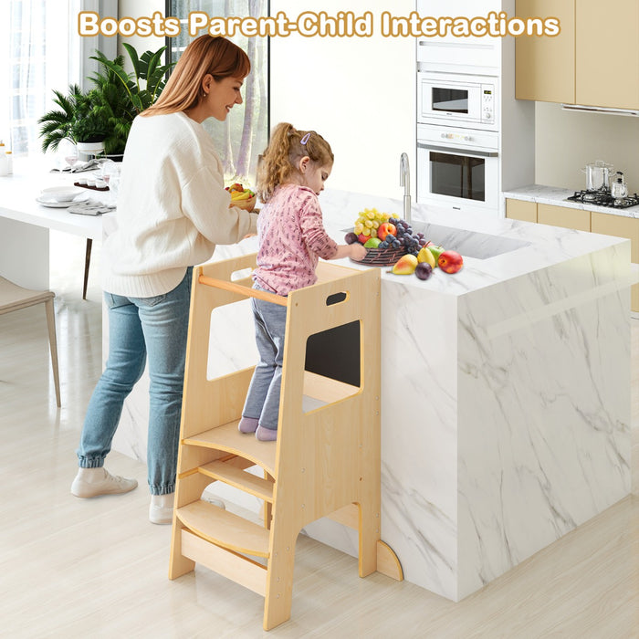 Toddler Kitchen Step Stool with Activity Chalkboard and Adjustable Height-