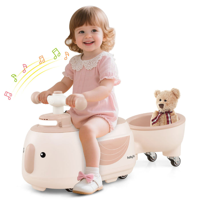 Toddler Ride on Toy with Trailer Sliding Car with Light and Music-