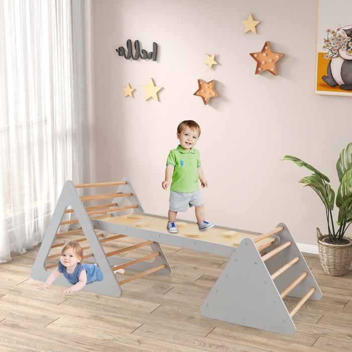 Toddler Triangle Set Montessori 3 Piece Kids Climbing Toys Indoor Outdoor with 2 Climbing Triangles and 1 Ramp-