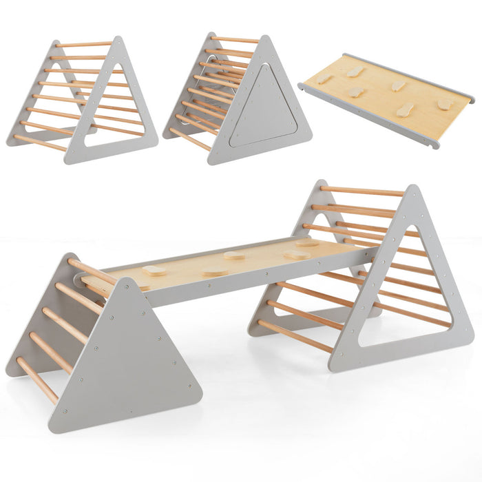 Toddler Triangle Set Montessori 3 Piece Kids Climbing Toys Indoor Outdoor with 2 Climbing Triangles and 1 Ramp-