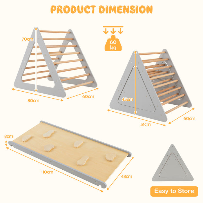 Toddler Triangle Set Montessori 3 Piece Kids Climbing Toys Indoor Outdoor with 2 Climbing Triangles and 1 Ramp-