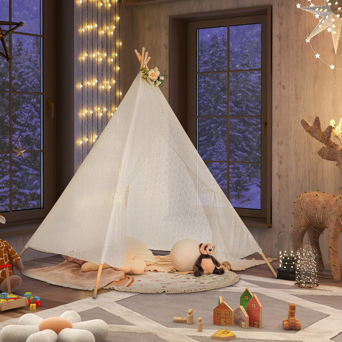 Lace Teepee Tent with Colorful String Lights