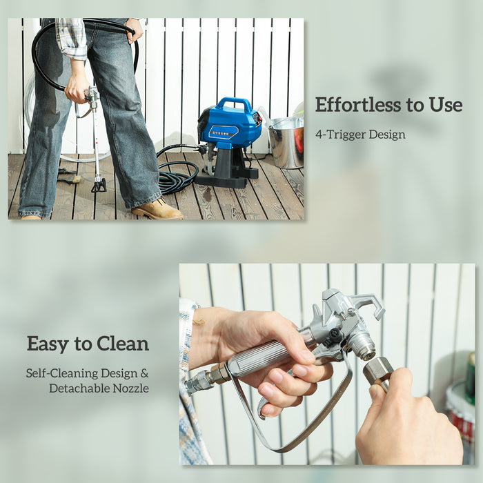HOMCOM Airless Paint Sprayer, Thinning-Free Electric Paint Spray Gun for Walls, Fences & DIY Projects, Dark Blue