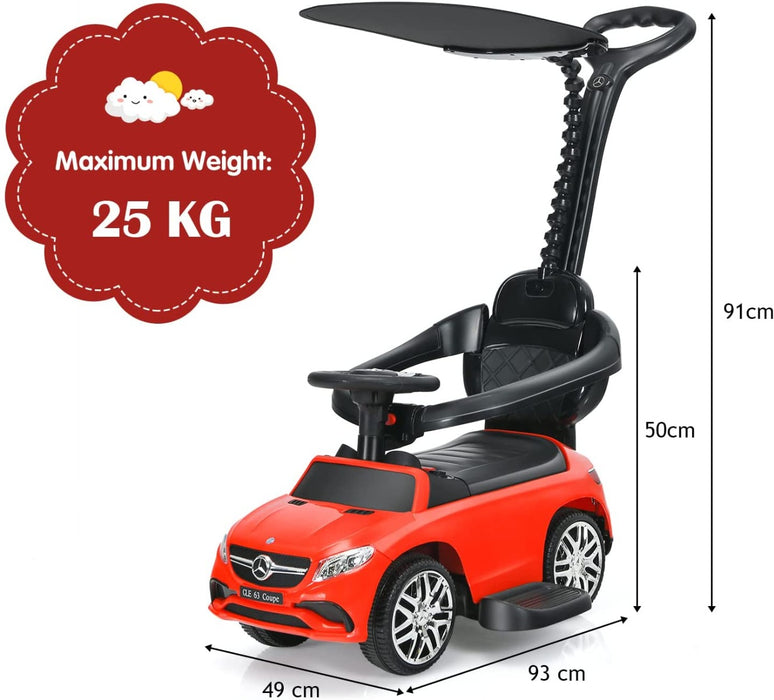 3-in-1 Mercedes Benz Licensed Kids Ride On Push Car with Canopy-