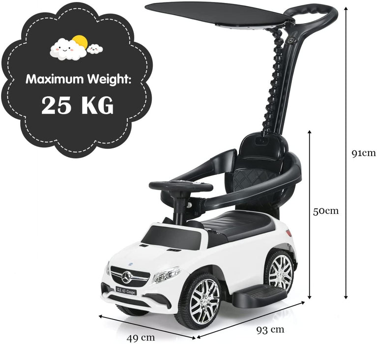 3-in-1 Mercedes Benz Licensed Kids Ride On Push Car with Canopy-