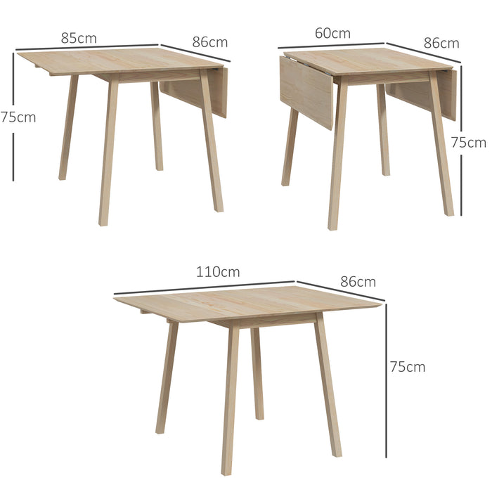 Extendable Folding Dining Table - Space-Saving Wooden Drop Leaf Design for Small Kitchens - Seats 2-4, Natural Wood Finish