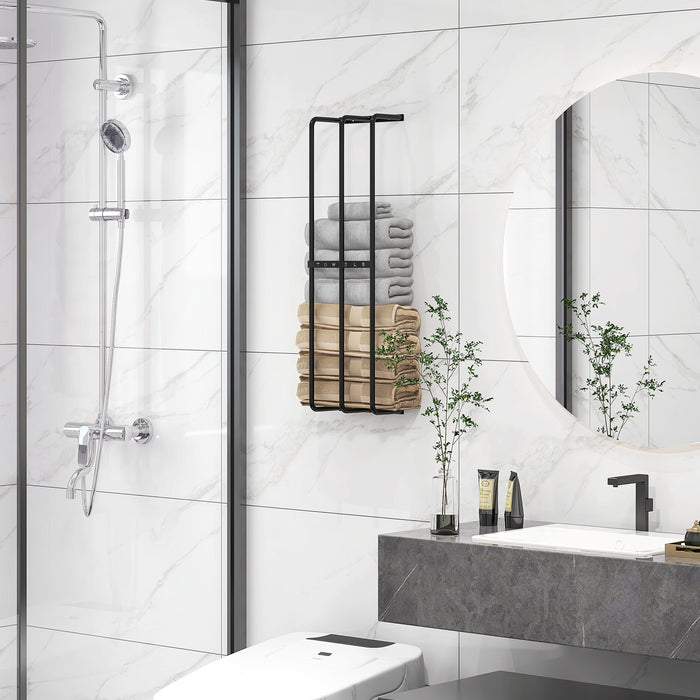 Wall-Mounted Towel Rack with 3 Bars - Metal Towel Rail for Bathroom Holds 6 Large Rolled Towels - Space-Saving Towel Storage Solution for Home and Spa Use