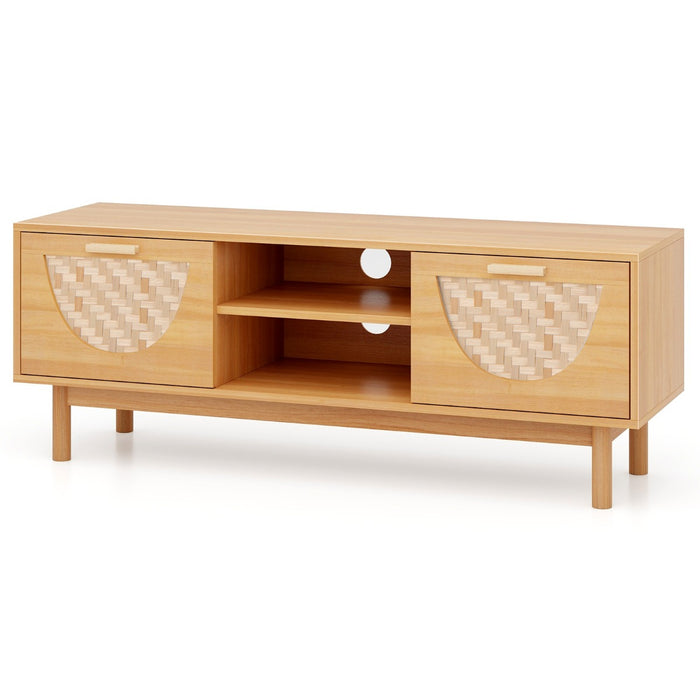 Bamboo Woven Television Console - Media Cabinet with Two Drawers - Stylish Storage Solution for Home Entertainment Systems