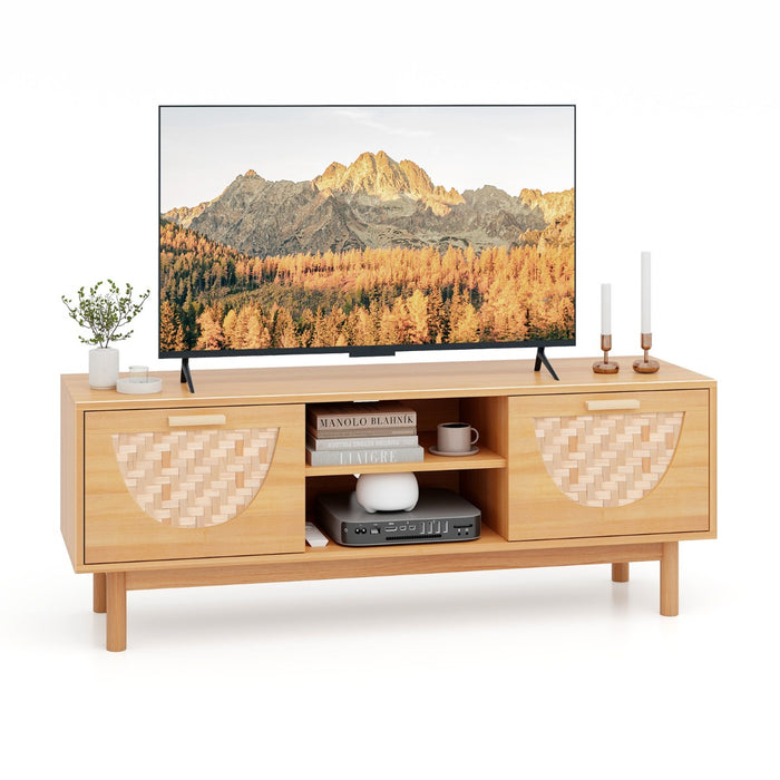 Bamboo Woven Television Console - Media Cabinet with Two Drawers - Stylish Storage Solution for Home Entertainment Systems