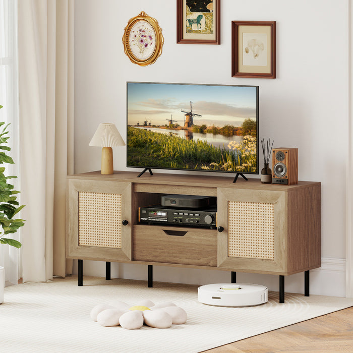 TV Stand for 60 Inch TV with Cabinets and Storage Shelf-
