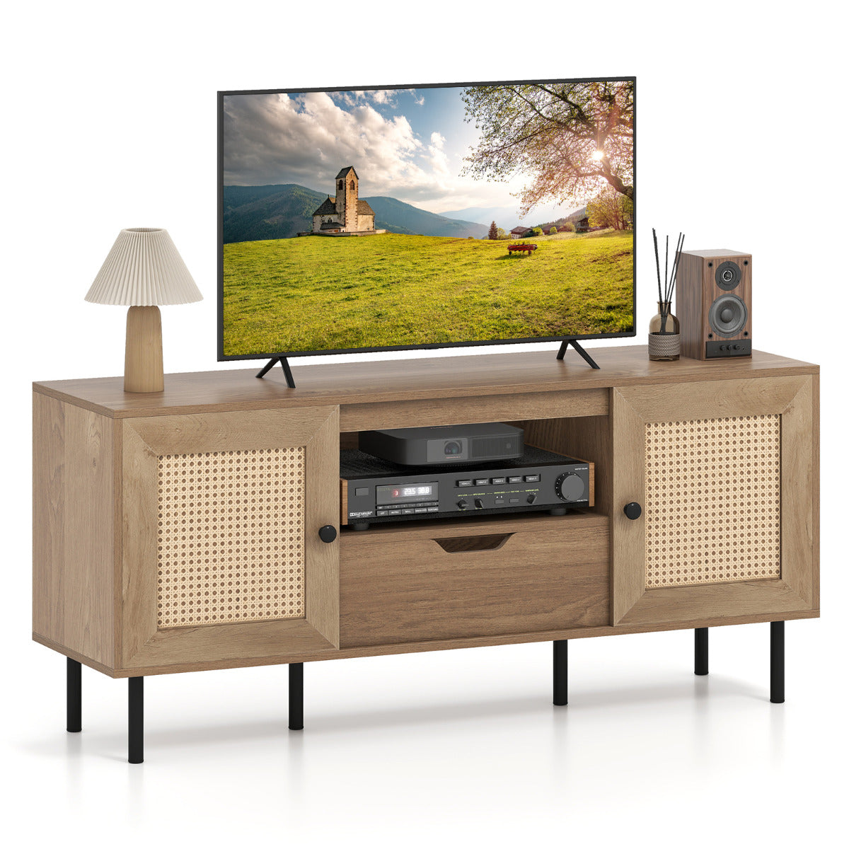 TV Stand for 60 Inch TV with Cabinets and Storage Shelf-