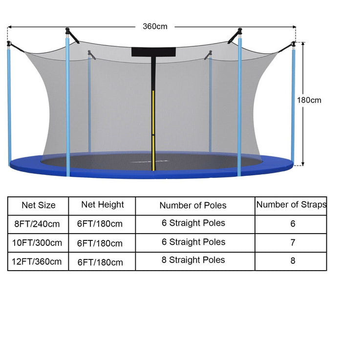 8/10/12FT Replacement Trampoline Safety Net with Protection Buckles-