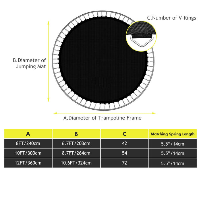 8/10FT Replacement Trampoline Mat with Metal V-Hooks, Spring Not Included-8FT