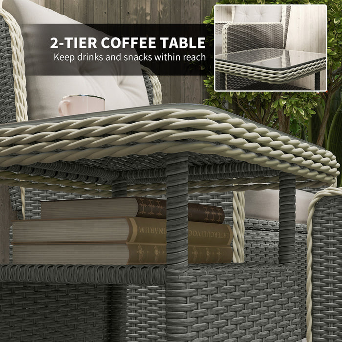 Outsunny Five-Piece Reclining Rattan Chair Set - Charcoal Grey