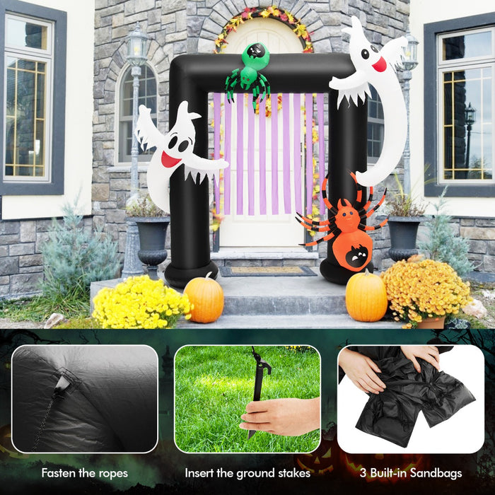 8 Feet Halloween Inflatable Archway with 2 Haunted Ghosts and Spiders