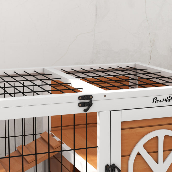 Wooden Rabbit Hutch & Guinea Pig Cage with Easy-Clean Removable Tray - Opens with Hinged Roof for Easy Access - Ideal for Small Pet Owners Seeking Convenient Maintenance