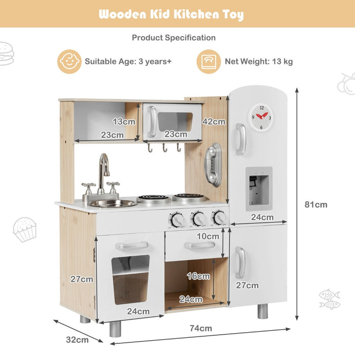 Large Wooden Kids Play Kitchen Pretend Set Toy Cooking Gift