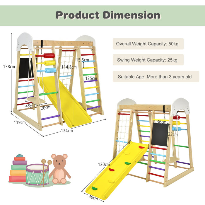 8-in-1 Wooden Kids Climbing Toy Set with Slide Ladder Monkey Bars-