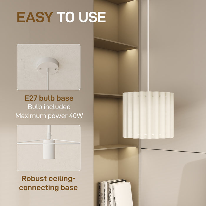 HOMCOM Linen Pendant Light, Modern Wave Ceiling Light Shade, E27 Lampshade for Living Room, Bedroom, Kitchen, Hallway, White