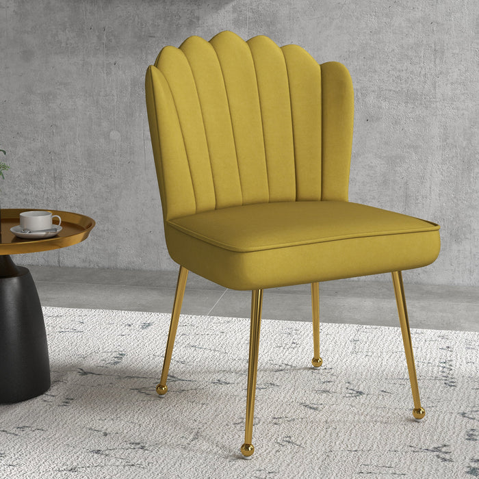 HOMCOM Velvet-Feel Shell Accent Chair - Yellow | Aosom UK