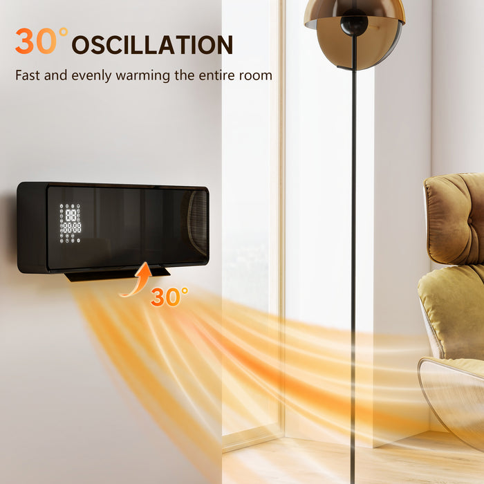 HOMCOM 2000W Ceramic Electric Heater with Fan, Adjustable Thermostat, Wall Mounted - Black