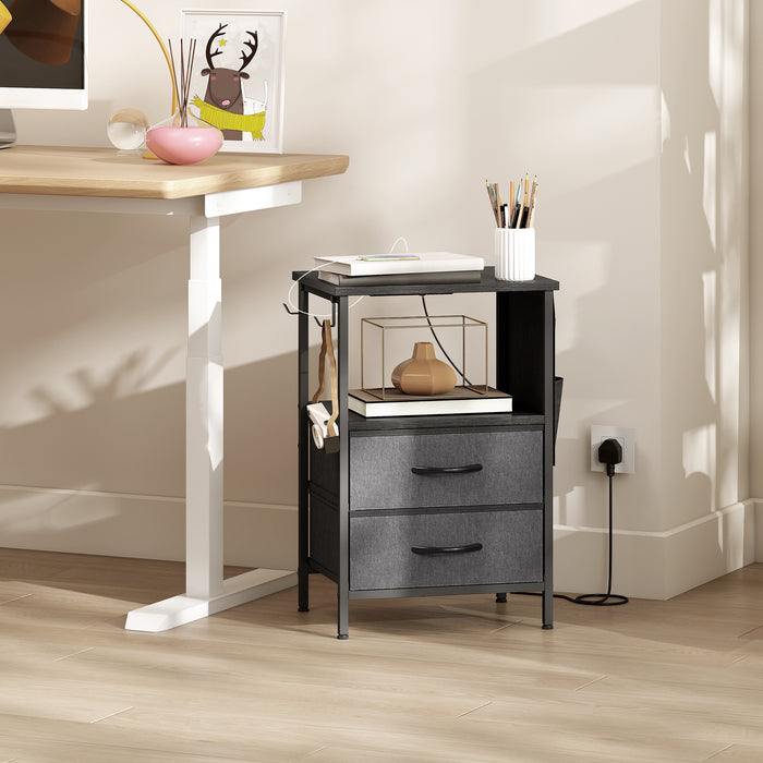 HOMCOM Bedside Table with Charging Station - Black