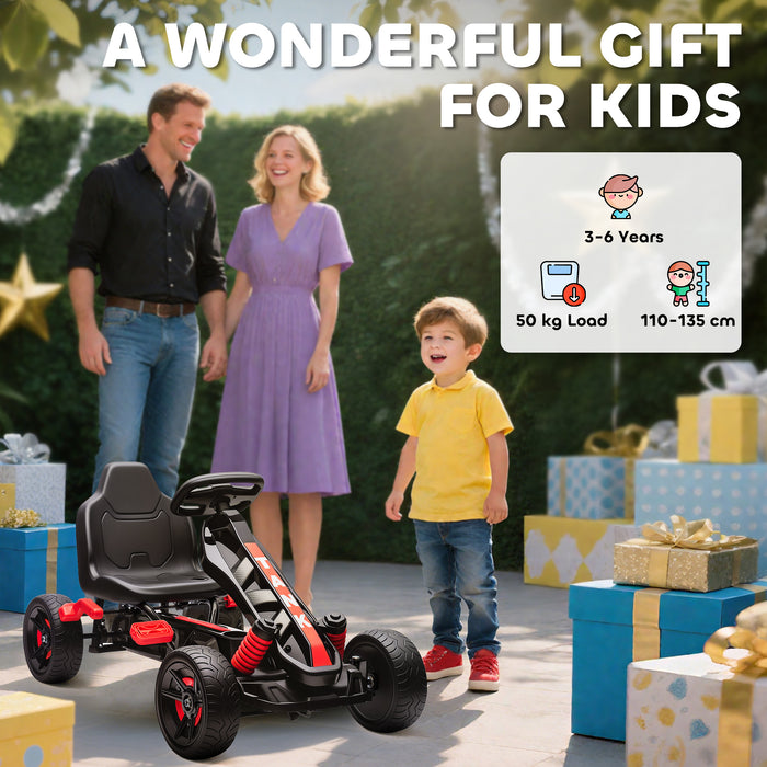 AIYAPLAY Pedal Go kart for Kids Ages 3-6 Years, with Automatic Clutch, Brake, EVA Anti-Slip Wheels, Red