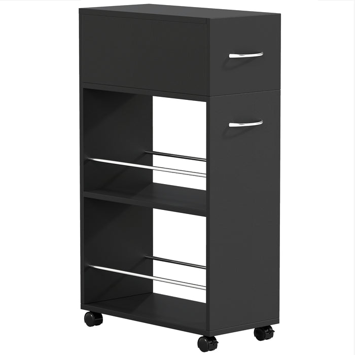 HOMCOM Rolling Storage Unit, 3-Tier Kitchen Cart Trolley with Drawer, Surface Top and 4 Universal Wheels, Black