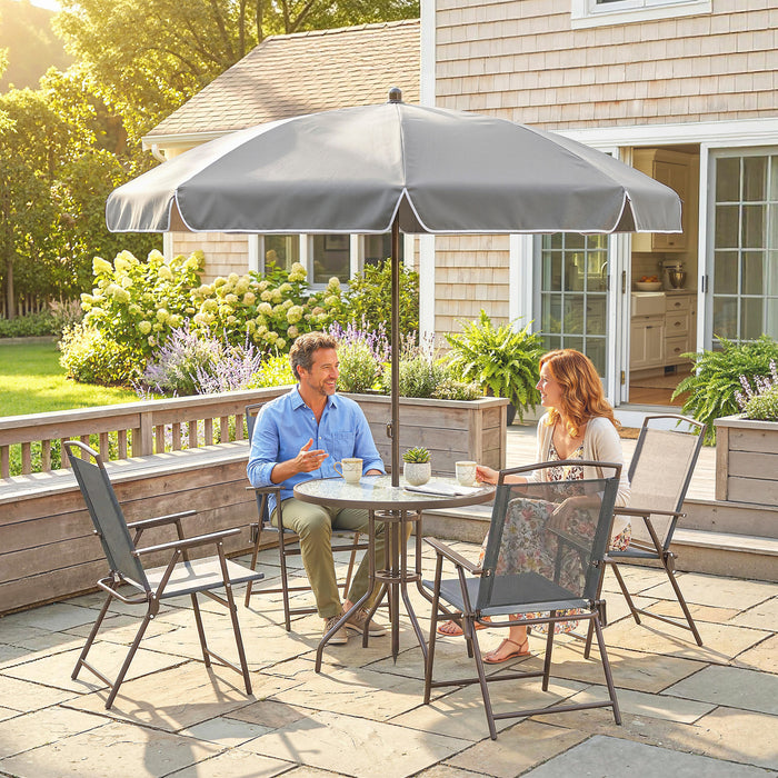 Outsunny 6 Piece Garden Dining Set with Umbrella, Patio Sets with Parasol, 4 Folding Dining Chairs, Dark Grey